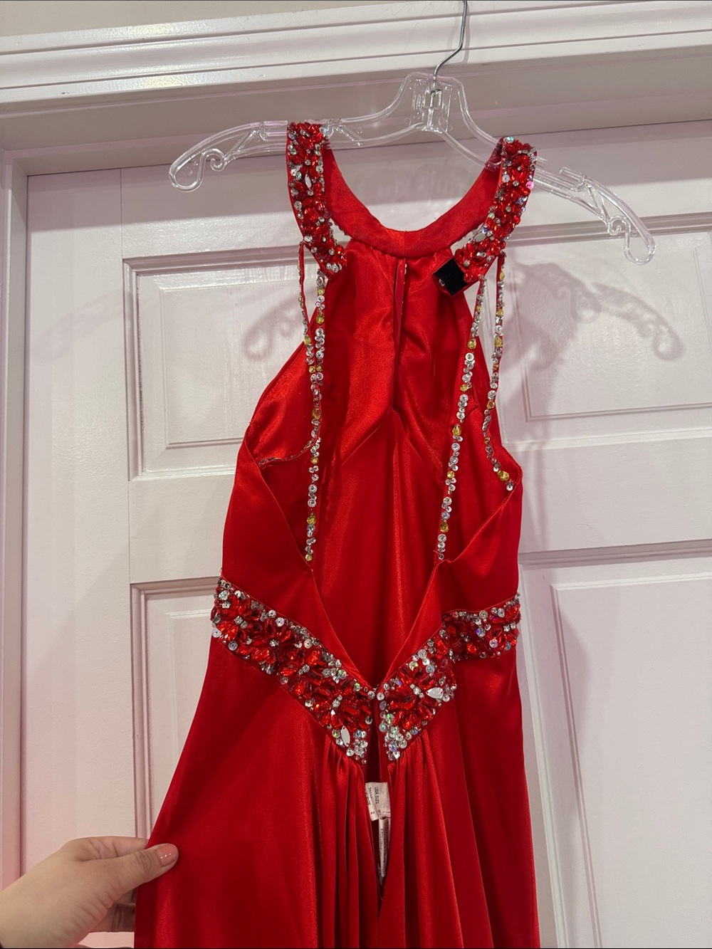 Mari Lee by Madeline Gardner Red Beaded Halter Prom Dress/ Evening Gown formal - Picture 9 of 16